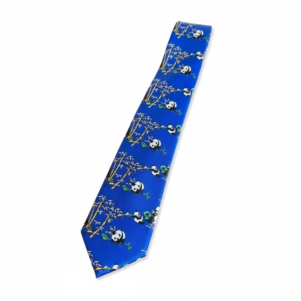 Kai Long Men's Necktie Classic Style Silk Pandas Multicolor 4 inches x 58 inches